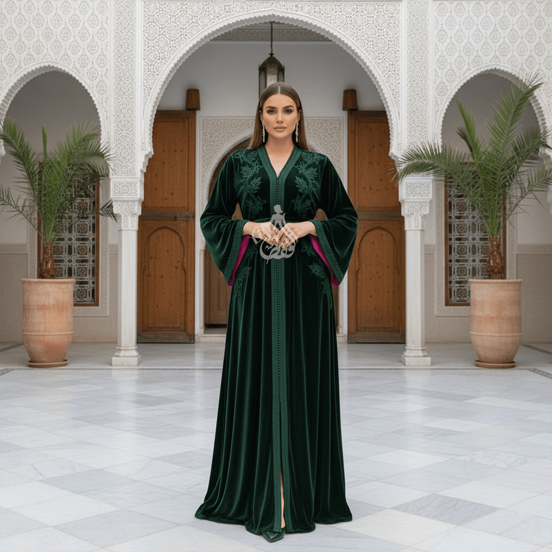 Caftan vert velours foncé – Artisanat d’exception