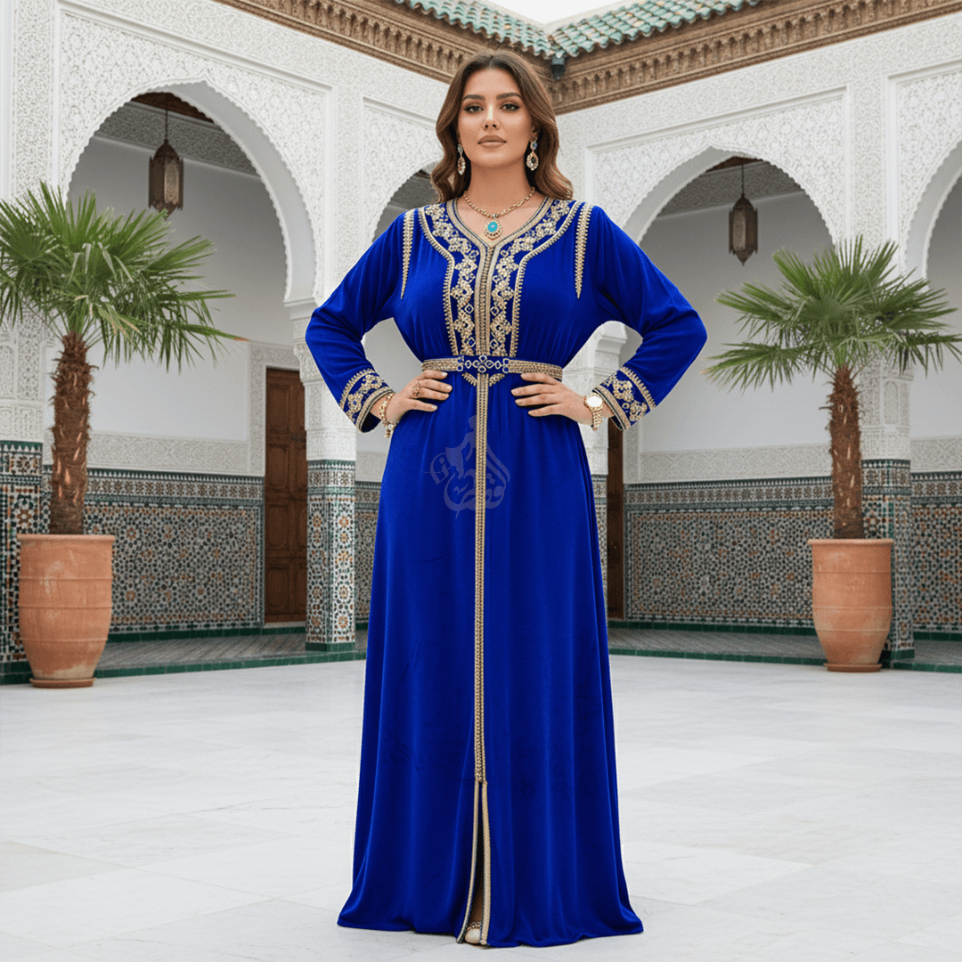 Caftan bleu royal broderies or